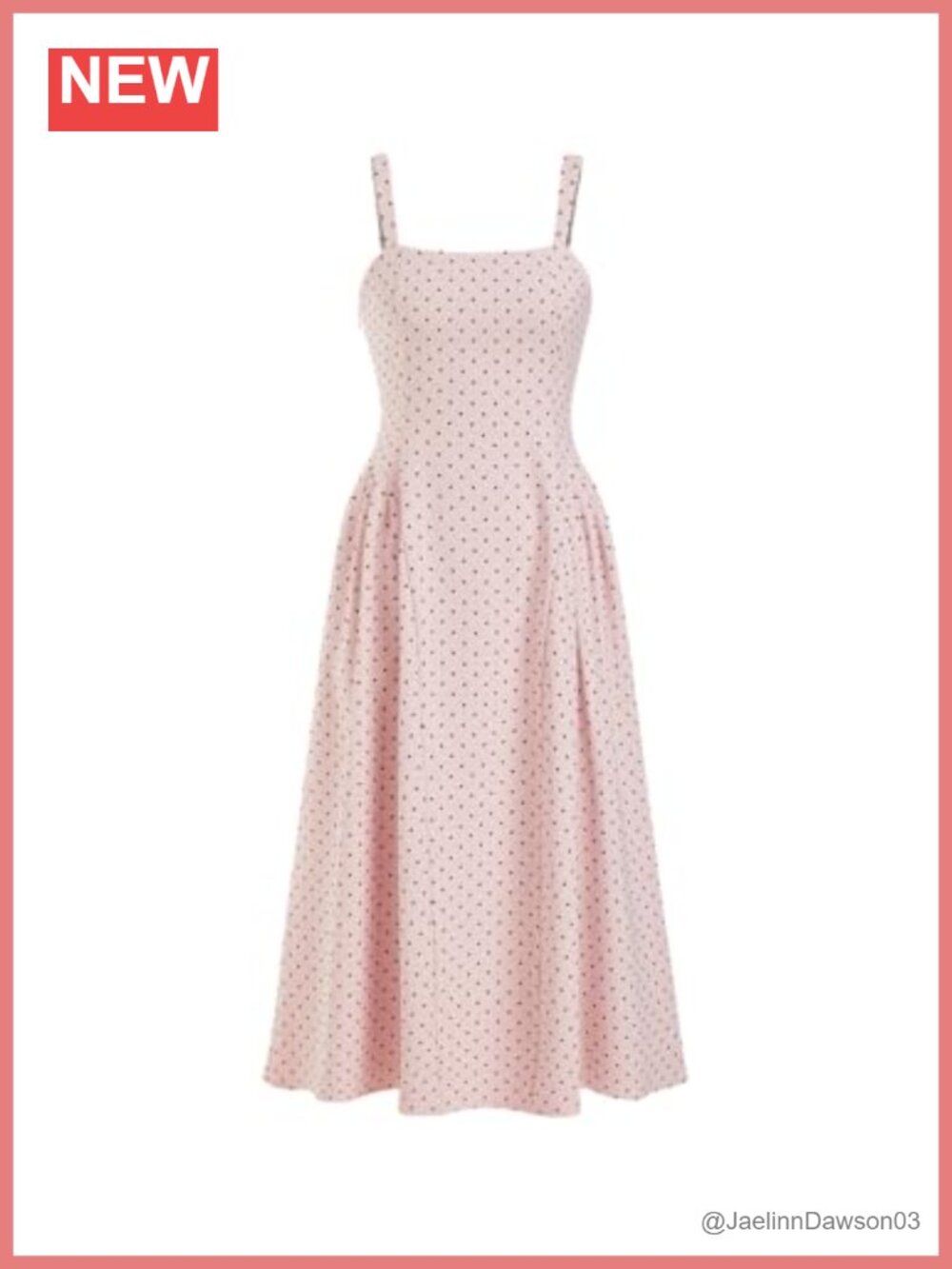 Polka Dots Square Neck Sleeveless A-Line Midi Dress with Pockets